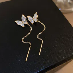styledose 925 Sterling Silver Artificial Stones Studded Butterfly Shaped Drop Earrings-picture-36