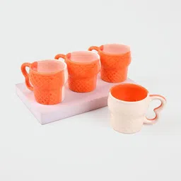 Storepedia Orange & White Handcrafted Solid Ceramic Matte Cups Set of Cups and Mugs-55