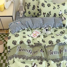 JC HOME Green & Blue Floral Printed Double King Bedding Set-56