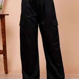 GRX Women Relaxed Straight Loose Fit Cotton Cargos Trousers-picture-2