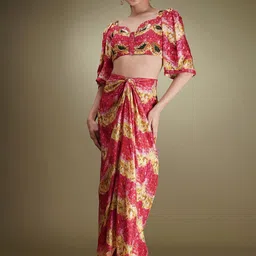 Breathe by Aakanksha Singh Printed Crop Top & Drape Skirt Co-Ord Set-picture-29