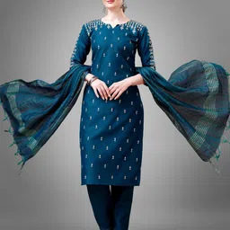 JULEE Women Ethnic Motifs Embroidered Regular Thread Work Kurti with Pyjamas & With Dupatta-picture-0