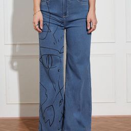 Miss Chase Women Printed Wide Leg High-Rise Clean Look Stretchable Jeans-picture-42