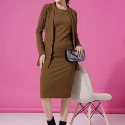 Selvia Women Round Neck Sleeves Sheath Dress-image-62