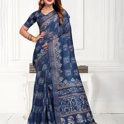 Fevinaa Ajrak Block Zari Linen Blend Block Print Saree-15