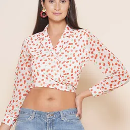 JAKANARY Floral Print Georgette Crop Top-image-70