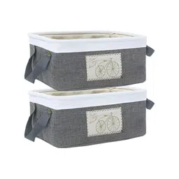 HomeStorie Grey 2 Pcs Eco-Friendly Foldable Storage Basket Bins Multi-Utility Organisers-6