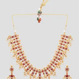 Rubans 22KT Gold-Plated Stone-Studded & Beaded Jewellery Set-29