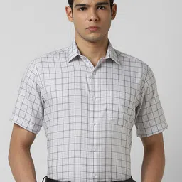 Van Heusen Checked Spread Collar Cotton Formal Shirt-image-90