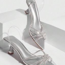 PURPLEHUNT Embellished PU Slim Heeled Mules with Bows-45