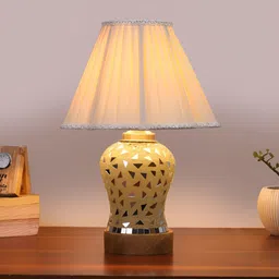 Aura Off White Frustum Shaped Wooden Table Lamp-picture-44