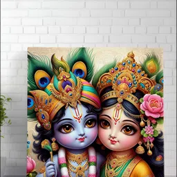 Livin'luxe Blue & Pink Radha Krishna Religious Canvas Wall Art-image-46