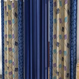Galaxy Home Decor Blue 3 Pieces Floral Long Door Curtain-image-62