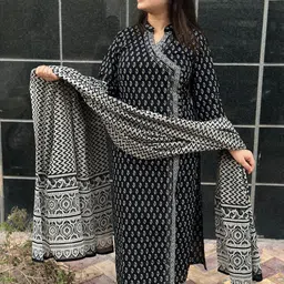 KALINI Mandarin Collar Paisley Printed Straight Kurta with Trousers & Dupatta-picture-9