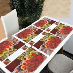 REVEXO 12Pc Brown & Red Printed Non Slip Table Placemats With Coasters-26