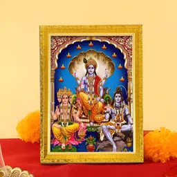 Art Street Blue & Green Bramha, Lord Vishnu & Mahesh Dev Shiva Religious Wooden Wall Art-image-93