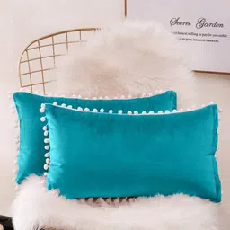 Cottonfry Sea Green & White 2 Pieces Velvet Rectangle Cushion Covers-26