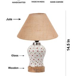Devansh Beige Printed Wooden Frustum Shaped Table Lamp With Mosaic Glass Base image 2