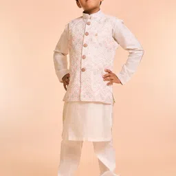 Manyavar Boys Geometric Embroidered Kurta with Pyjama & Nehru Jacket-1