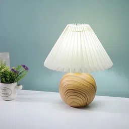 UMAI Brown & Cream Textured Ceramic Frustum Table Lamp-14