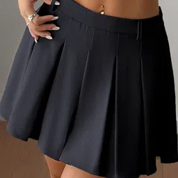 Outzidr Pleated Waist Band Flared Mini Skirt-picture-11