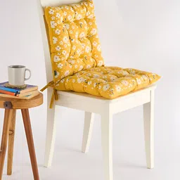 SKANDA FAB 2Pc Mustard-Yellow & White Floral Printed 100% Cotton Chair Pad-9
