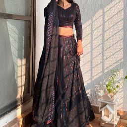FABPIXEL Embroidered Sequinned Semi-Stitched Lehenga & Unstitched Blouse With Dupatta image 2