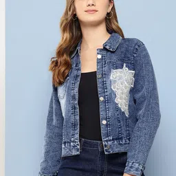 The Roadster Lifestyle Co Self Design Spread Collar Denim Jacket-54