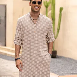 Anouk Geometric Printed Mandarin Collar Straight Cotton Kurta-picture-43