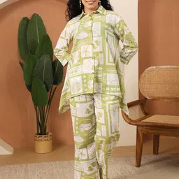 House Of Attire Printed Pure Cotton Collared Neck Tunic With Trousers Co-Ords-image-74