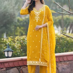 Colors of Earth Women Floral Embroidered Regular Kurta Sets With Dupatta-image-55