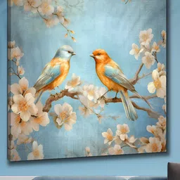 Livin'luxe Blue & Orange Birds And Animals Canvas Wall Art-image-2