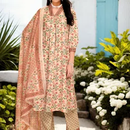 Anouk Women Floral Printed Pleated Kurta with Trousers & With Dupatta-3
