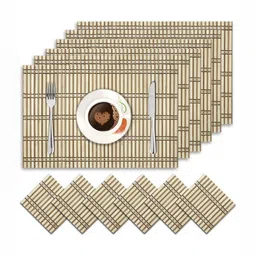 HOKIPO Set Of 6 Beige & Brown Textured Table Placemats-41