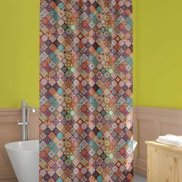 ArtzFolio Brown & White Ethnic Motifs Printed Waterproof Shower Curtains-image-56