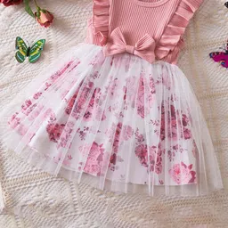 Netra Creation Girls Floral Printed Ruffles Fit & Flare Dress With Bow-image-60