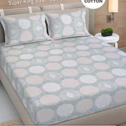 FABINALIV Turquoise Blue & Brown Printed 300 TC Cotton King Bedsheet Set 2.70 m x 2.7 m-image-23