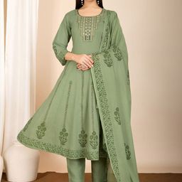 FILIB LONDON Women Floral Woven Design Cotton Kurta with Trousers & Dupatta-picture-35