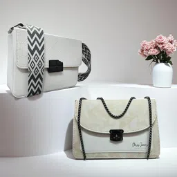 CLARIS JAMES Set Of 2 Self Design Structured Sling Bags-26