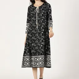 Saffron Threads Women Ethnic Motifs Embroidered Tie-Up Neck A-Line Midi Dress-image-36