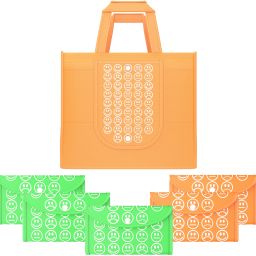 Pack of 6 Smile Foldable Grocery/Shopping Bags For Women | Orange & Green Pack of 6 Grocery Bags-image-3