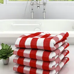 Aura Red & White 4 Striped Cotton 210 GSM Bath Towel-image-39