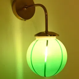 1ST TIME Green & Gold-Toned Printed Glass Spherical Shaped Wall Lamp-picture-4