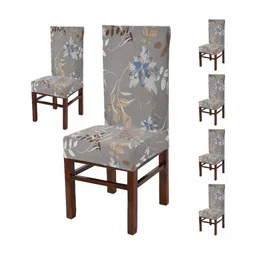 Yellow Weaves Grey & Blue 6 Pieces Floral Printed Stretchable Chair Covers-image-73