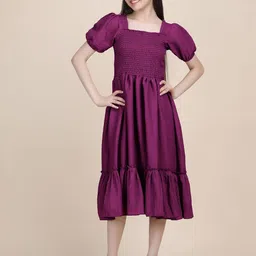Pinly Puff Sleeve Crepe Fit & Flare Midi Dress-picture-37