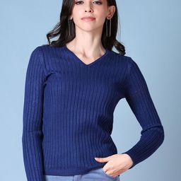 V-Mart Women Cotton Striped Round Neck Long Sleeves Sweater Pullover-picture-4