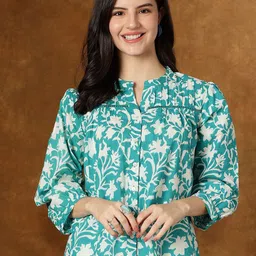 JANAKDULARI CREATION Women Floral Printed Mandarin Collar Cotton Top-image-44
