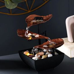 THE ARTMENT Black & Copper Toned Leaf Design Emerald Metal Fountains-43