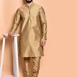 PRINTCULTR Men Regular Pure Silk Kurta with Trousers-image-73