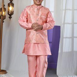 Pro-Ethic STYLE DEVELOPER Boys Ethnic Motifs Embroidered Regular Pure Silk Kurta with Pyjamas-76